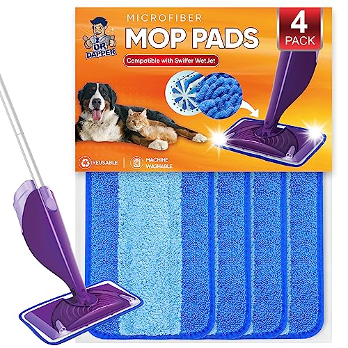 DR DAPPER Reusable Wet Jet Pads Compatible with Swiffer WetJet Mop, 4 Pack Wet Jet Refills, Reusable Wet Pads, Microfiber Mop Pad Refills for Floor Mopping and Cleaning, Wet & Dry Use Refills, Blue - color: Blue, size: 4