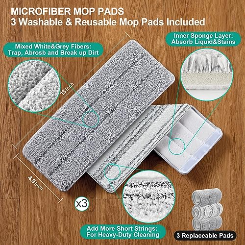 JOYMOOP Flat Mop System, Microfiber Mop and Bucket Set, White, Household & Commercial Floor Cleaning Mop with Long Handle, Includes 3 Microfiber Pads - color: White Standard2431