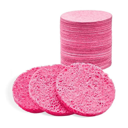 50-Count Compressed Facial Sponges, Round 100% Natural Cellulose Cosmetic Spa Sponges for Daily Facial Cleansing, Makeup and Mask Removal Exfoliating, Skin Massage, Pink - color: 50- Pack Pink