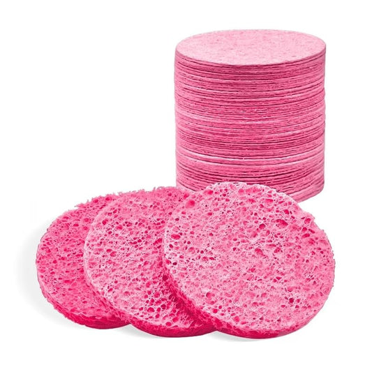 50-Count Compressed Facial Sponges, Round 100% Natural Cellulose Cosmetic Spa Sponges for Daily Facial Cleansing, Makeup and Mask Removal Exfoliating, Skin Massage, Pink - color: 50- Pack Pink