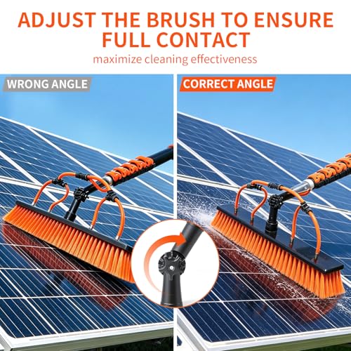 Solar Panel Cleaning Kit with 5-20ft Telescoping Pole, Water Fed Pole Window Cleaning System with Soap-Dispenser, Brush, 11″Squeegee & Cobweb Duster for Snow Removal, Windows, RVs, Decks - size: 5-20ft