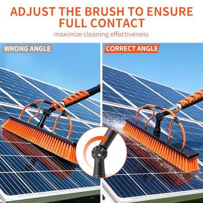 Solar Panel Cleaning Kit with 5-20ft Telescoping Pole, Water Fed Pole Window Cleaning System with Soap-Dispenser, Brush, 11″Squeegee & Cobweb Duster for Snow Removal, Windows, RVs, Decks - size: 5-20ft