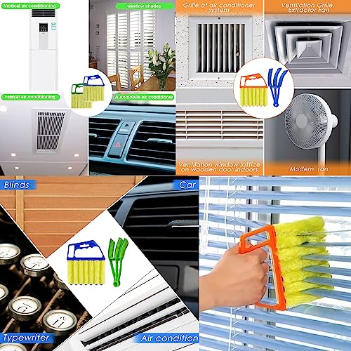 Blind Cleaner Duster Tool, 7 Finger & 3 Finger Window Venetian Blind Brushes, Washable Mini Cleaner Brush, Venetian Blinds Duster Brush for Window & Air Conditioner Fan, 2 Pack, Blue, PP+Microfiber - color: Blue