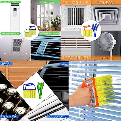 Blind Cleaner Duster Tool, 7 Finger & 3 Finger Window Venetian Blind Brushes, Washable Mini Cleaner Brush, Venetian Blinds Duster Brush for Window & Air Conditioner Fan, 2 Pack, Blue, PP+Microfiber - color: Blue