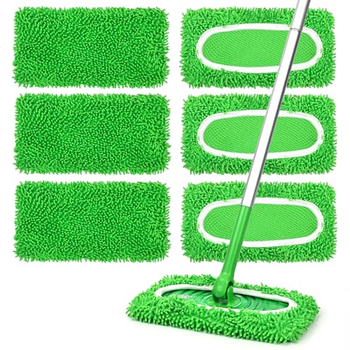 6Pcs Reusable Microfiber Mop Pads Compatible with Sweeper Mop, Replacement Wet Mopping pad Refills & Washable Dry Sweeping Cloths for Surface/Hardwood Floor Cleaning - color: 6 Pack Green