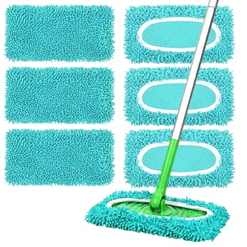 6Pcs Reusable Microfiber Mop Pads Compatible with Sweeper Mop, Washable Wet Mopping Pads & Dry Sweeping Cloths Refills for Hardwood/Multi-Surface Floor Cleaning (6Pcs Lake Blue) - color: Lake Blue, size: 6Pcs