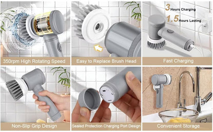 Electric Spin Scrubber, Cordless Bathroom Cleaning Brush IPX6 Waterproof with 6 Replaceable Heads, Power Scrubber for Bathtub, Tiles, Car Wash, Kitchen & Multi-Surface Home Cleaning