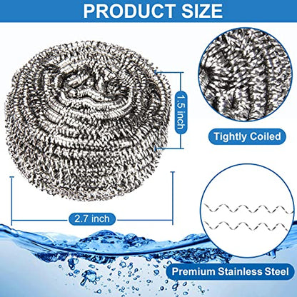 10 Pack Stainless Steel Scrubber, Steel Wool Srubber for Scouring Stubborn Messes from Pots and Pans, Stoves,Broiler Racks,Grills and More - size: Stainless Steel-Pack of 10 Scrubbers