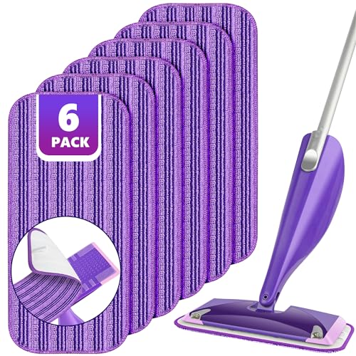 Reusable Mop Pads Compatible with Swiffer Wet Jet, Wet Jet Pads Refills for Swiffer Mop, Microfiber Replacement Pads for Hardwood Floor Cleaning, Dry Wet Mopping Cloths for 12" Wet Jet Refill, 6 Pack - color: Purple, size: 6PCS