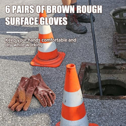 Teenyyou 6 Pairs Sewer Snake Gloves Non Slip and Reusable PVC Sewer Abrasion Resistant Drain Cleaning Waterproof Safety Plumbing Snake Gloves for Men Women Plumber Tools (Brown,Regular) - color: Brown, size: Standard
