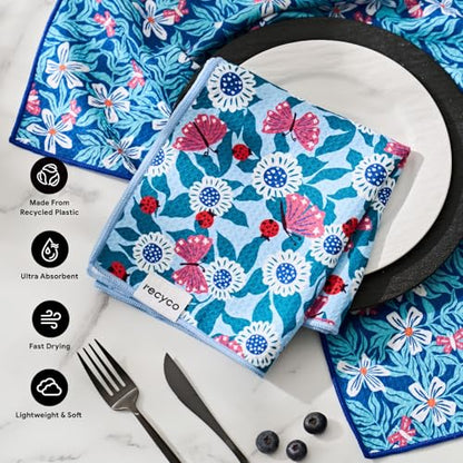 RECYCO Waffle Kitchen Towel Set of 2 - Quick Dry Microfiber Sustainable Dish Towels - Absorbent Reusable Cleaning Tea Towels - Lightweight Hand Towels,16”x 28”, Cloud Blue - color: Cloud Blue