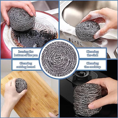 Stainless Steel Scrubber Scrubbing Scouring Pad Sponges Clean Pot Pan and Steel Wool for Kitchen Bathroom - size: 12Pcs Metal Scrubber
