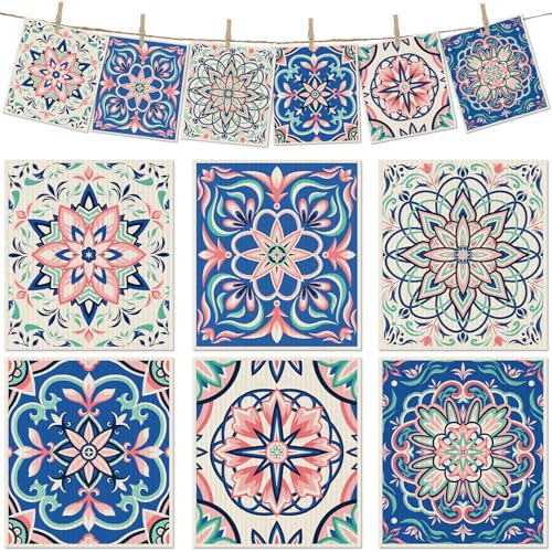 6 Packs Swedish Paper Cloths for Kitchen, Reusable Paper Towels Washable Dish Rags, Highly Absorbent Kitchen Towels Quick Drying Swedish Sponge Cleaning Dish Cloths(Pink Six-Petal Floral) - color: Pink Six-petal Floral