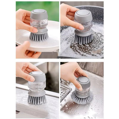 Soap Dispenser Palm Dish Brush with Storage Bracket – Drainage Base, Easy-to-Clean Kitchen Utensil Cleaner | Includes Extra Soft Bristle Brush Head (Gray) - color: Gray