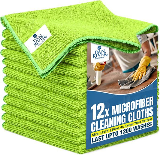 DAN RIVER 12-Pack Green Microfiber Towels – Ultra Absorbent, Lint-Free & Streak-Free Terry Cloth Rags for Home, Car & Kitchen - Must-Have Cleaning Essentials - 12" x 12" - color: Green, size: Microfiber 12 Pack