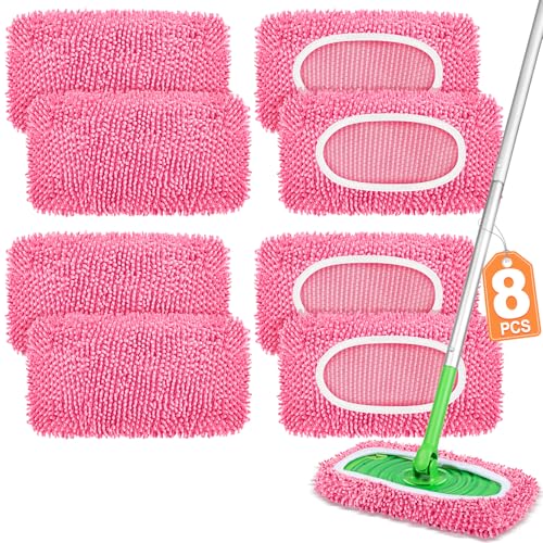 8 Pack Reusable Mop Pads Compatible with Swiffer Sweeper, Dry Sweeping Cloths & Wet Mopping Cloths - Microfiber Mop Pads for Hardwood Floors, Floor Cleaning, Wood Floors (Pink) - color: Pink-8 Pack