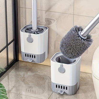 Wall Mounted Toilet Brush, 20.87" Long Handle Bathroom Brush Holder, Compact Space Saving Toilet Bowl Brush for Deep Cleaning, White Plastic Brush with Ventilated Base
