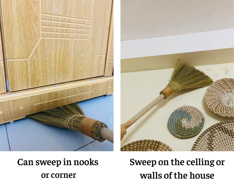 Handmade Whisk Sweeping Broom - Brooms for Wedding Jumping Ceremony Halloween DIY Decoration - Vietnamese Straw Soft Broom - 12.2" Width, 28.35" Length - style: Blue