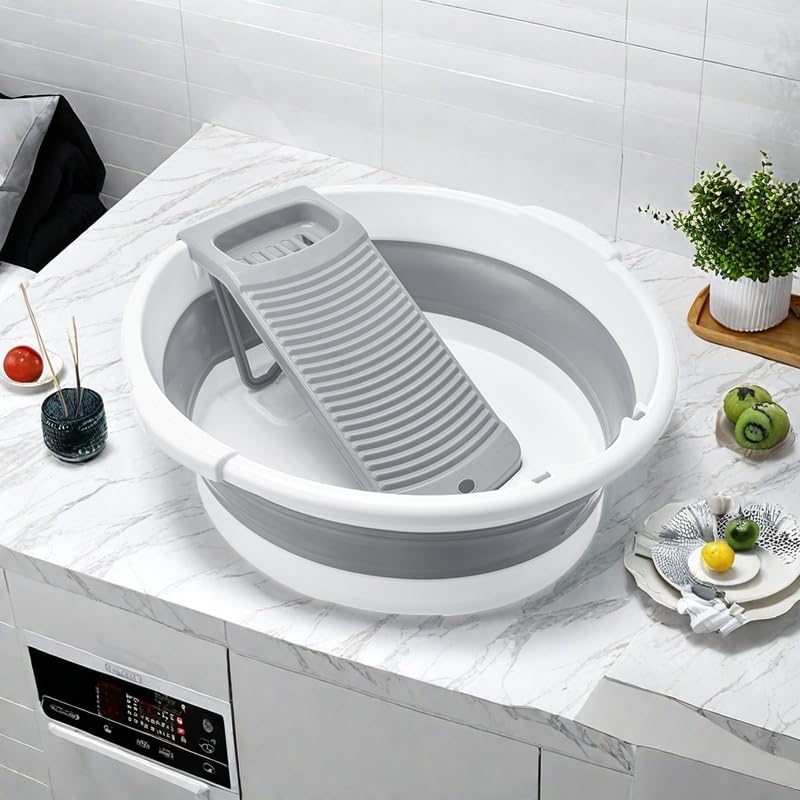 Large Collapsible Washboard Basin for Hand Washing Clothes - Portable Laundry Tub with Scrubber, Durable & Sturdy, Foldable Space-Saver, Ideal for Home, Travel, and Camping (Gray) - color: Gray