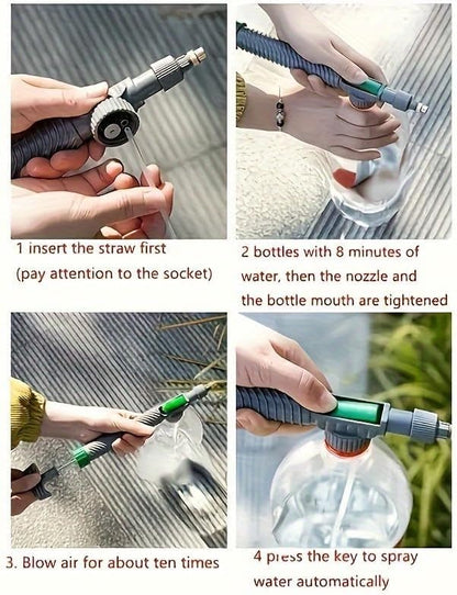High Pressure Bottle Sprayer Wand – Adjustable Nozzle Mist/Stream, Fits Standard Drink & Soda Bottles, Portable Handheld Spray Gun for Gardening, Plants, Cleaning & Outdoor Watering Tools