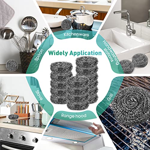 Roshtia 100 Pieces Stainless Steel Scouring Pad Bulk Metal Scrubber for Cleaning Dish 30 Gram Stainless Steel Sponge Round Metal Wool Scrubber for Cleaning Kitchen Bathroom Household