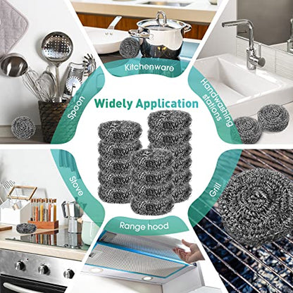 Roshtia 100 Pieces Stainless Steel Scouring Pad Bulk Metal Scrubber for Cleaning Dish 30 Gram Stainless Steel Sponge Round Metal Wool Scrubber for Cleaning Kitchen Bathroom Household