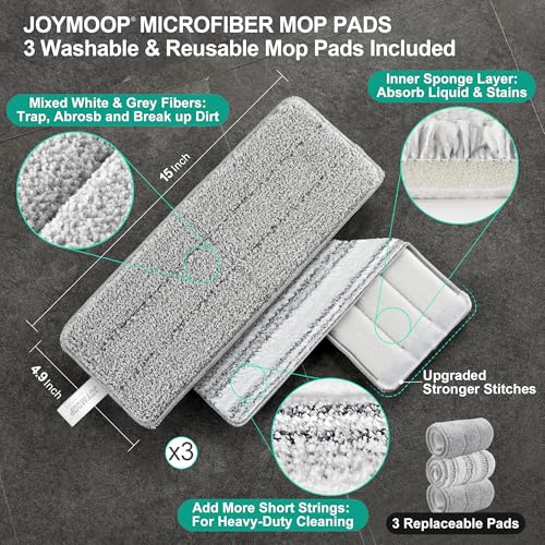 JOYMOOP Mop and Bucket Set for Floor and Wall Cleaning, Flat Mop System with 60" Mop + 3 Pads, Household and Commercial Use - color: White Max531