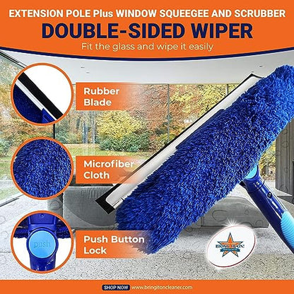 Bring It On Cleaner 20 Foot Reach Extension Pole Plus Squeegee & Window Washer Telescopic Pole for Window Cleaning Extension Pole for Cleaning Windows