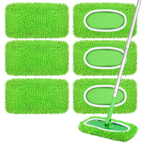 6 Pack Reusable Mop Pads Compatible with Swiffer Sweeper, Dry Sweeping Cloths & Wet Mopping Cloths - Microfiber Mop Pads for Hardwood Floors, Floor Cleaning, Wood Floors (Green) - color: Green-6 Pack