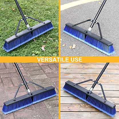 24 inches Push Broom Outdoor for Deck Driveway Garage Yard Patio Concrete Floor Cleaning-Blue-2 Pack - size: 24 Inches Heavy Duty 2-Pack