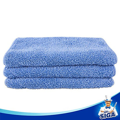 MR.SIGA Professional Microfiber Mop Refills, Pack of 3, Size: 42cm X 23cm - color: Blue - Mop Pad Refills
