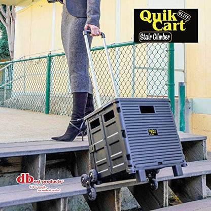 dbest products Quik Cart Elite Stair Climber Wheeled Rolling Crate Teacher Utility With seat Heavy Duty Collapsible Basket With Handle, Black - color: Black, style: Elite Stair Climber