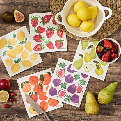 RECYCO Swedish Dishcloths for Kitchen | 5 Pack Fruit Grove Washable Dish Rags | Cellulose Reusable Cleaning Paper Towels | Absorbent Counter Dish Cloth Sponge Kitchen Wipes, 8" L x 7" W - color: Fruit Grove - 5 Pack