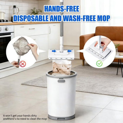 Disposable Mop, Hands-Free Floor Mop with Clamp, Dry Wet Use Dust Mop for Hardwood & Tile