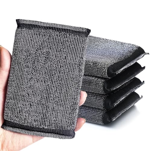 Kitchen Sponges for Dishes - Steel Wool Scrubber Sponges for Kitchen Heavy Duty Non-Scratch Scrubbing Cleaner (6 Pack) - color: Black