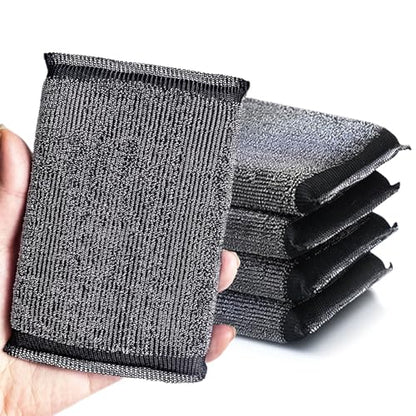 Kitchen Sponges for Dishes - Steel Wool Scrubber Sponges for Kitchen Heavy Duty Non-Scratch Scrubbing Cleaner (6 Pack) - color: Black