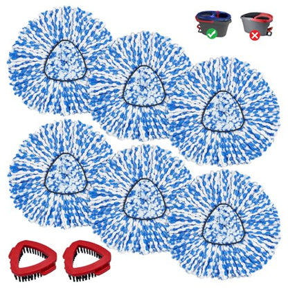 Mop Head Replacement Compatiable with Ocedar RinseClean 2-Tank System, Mircofiber Mop Heads Refill and Scrub Brush for O Cedar Rinseclean Spin Mop, 6 Pack Mop Refills & 2 Scrub Head for Floor Cleaning - color: 6 Pieces Blue Heads & Base & Brush