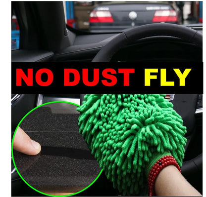 QUALIALL, Green Chenille Microfiber Dusting Mitt, 10.5x8 Inch, Electrostatic, Reusable, Scratch-Free, No-Dust Fly Duster for Sensitive Surfaces