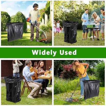 2 Pack Trash Bag Holder, 30-45 Gallon Metal Garbage Bag Holder, Multi-use Portable Trash Bag Holder Stand, Square Pattern Base Leaf Bag Holder for Patio, Yard, Garden - color: BlackC-2 PCS