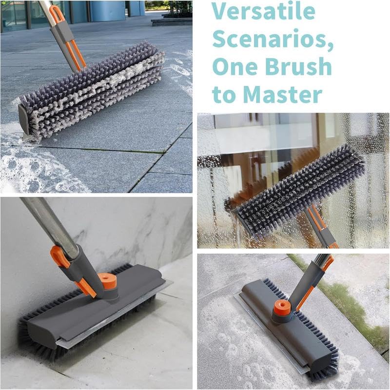 Floor Scrub Brush with Long Handle, Cleaning Brush,3 in 1 Scrape and Heavy-Duty Stiff Bristle Scrubber Brush for Cleaning Shower Bathroom, Patio, Garage, Kitchen, Wall and Deck