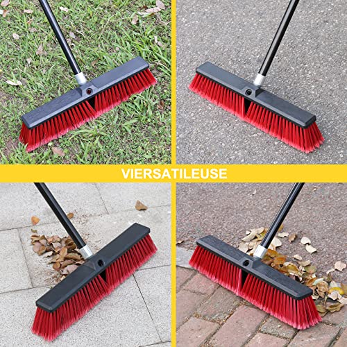18 inches Push Broom Outdoor Garden Broom with 63" Long Handle for Deck Driveway Garage Yard Patio Concrete Floor Cleaning(Red) - color: Red