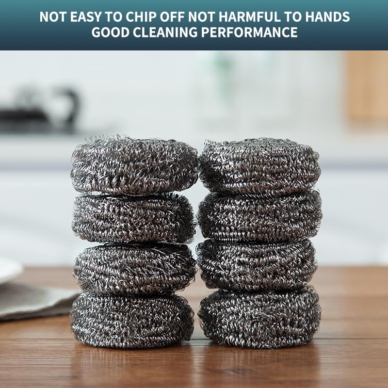 12Pcs Upgraded Steel Wool Scrubbers, Premium Stainless Steel Scrubber, Metal Scouring Pads, Steel Wool Pads, Kitchen Cleaner, Heavy Duty Cleaning Supplies