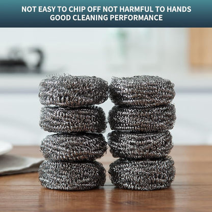 12Pcs Upgraded Steel Wool Scrubbers, Premium Stainless Steel Scrubber, Metal Scouring Pads, Steel Wool Pads, Kitchen Cleaner, Heavy Duty Cleaning Supplies