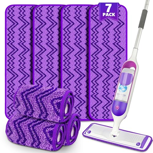 Reusable Mop Pads Compatible with Swiffer PowerMop, Microfiber Pads Replacement Washable Refills Pads for Dry Wet Cleaning, Spray Mops Pads Floor Mop Head for Hardwood Cleaning, 7 Pack