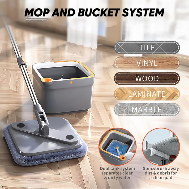 Spin Mop and Bucket Set with Replaceable Microfiber Mop Pads,Spin Mop,Self Wringing 360° Rotating Square Mop Head for Hardwood Tile Marble Floors (Replace Cloth * 2) - color: Replace Cloth * 2
