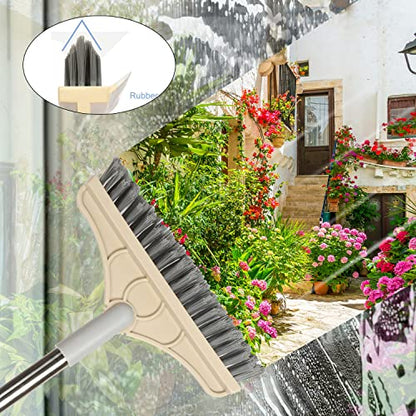 2 in 1 Cleaning Floor Scrub Brush Floor Brush Scrubber New Upgraded 53.5" Long Handle Grout Brush Scrape V-Shape Stiff Bristle Cleaning Brush with Squeegee 120°Rotating Tile Brush for Bathroom - color: Gray