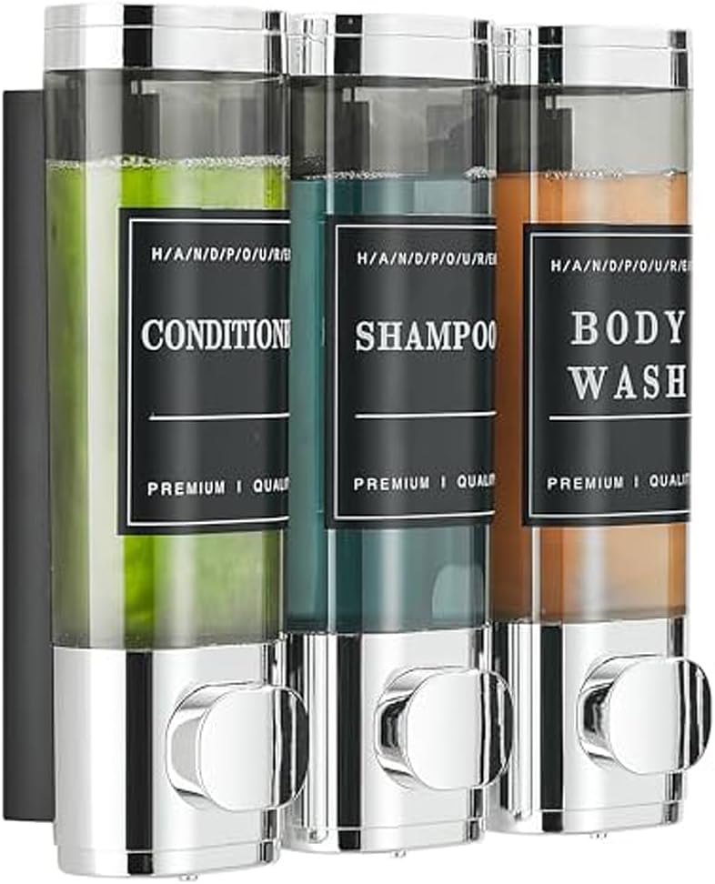 Shower Shampoo Dispenser 3 Chamber No Drill Wall-Mounted,Shampoo and Conditioner Dispenser Shampoo for Shower Wall Mounted Body Wash for Bathroom,Chrome - color: Chrome 3 Chamber