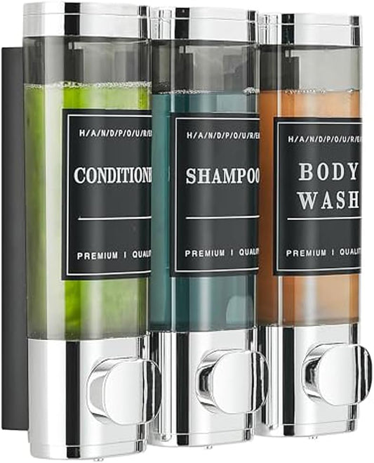 Shower Shampoo Dispenser 3 Chamber No Drill Wall-Mounted,Shampoo and Conditioner Dispenser Shampoo for Shower Wall Mounted Body Wash for Bathroom,Chrome - color: Chrome 3 Chamber