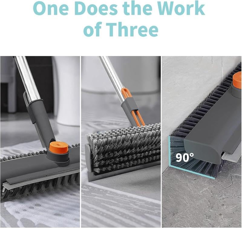 Floor Scrub Brush with Long Handle, Cleaning Brush,3 in 1 Scrape and Heavy-Duty Stiff Bristle Scrubber Brush for Cleaning Shower Bathroom, Patio, Garage, Kitchen, Wall and Deck