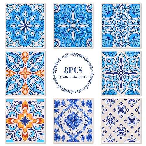 Lucomb 8 Pack Swedish Dish Cloths for Kitchen Reusable, Cellulose Sponge Cloths Swedish Dish Rags Washable Paper Towels Cloth Quick Dry Non-Scratch for Washing Dishes Home Counter Wipe - color: Geometric Pattern
